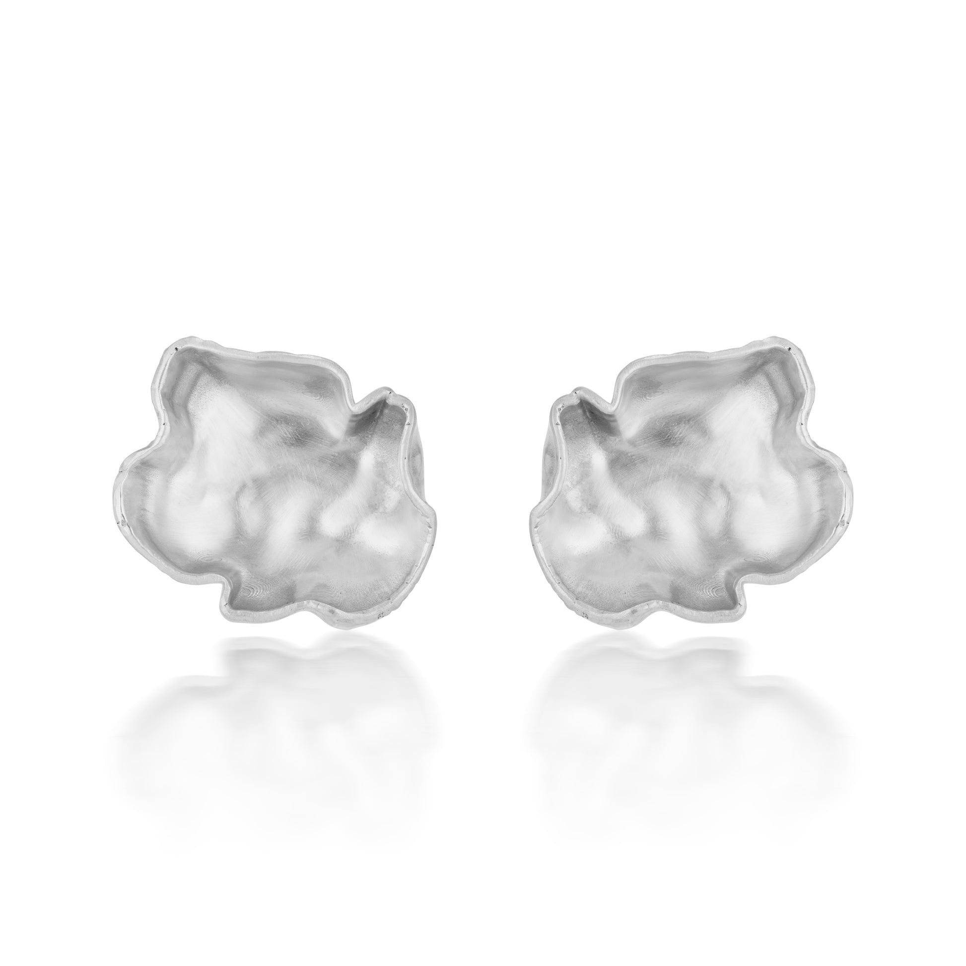 A pair of sterling silver cloud-shaped earrings with a matte finish on a white background.