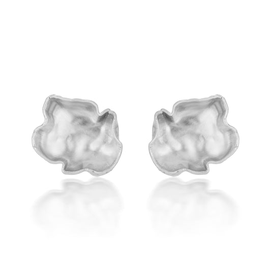 A pair of sterling silver cloud-shaped earrings with a matte finish on a white background.