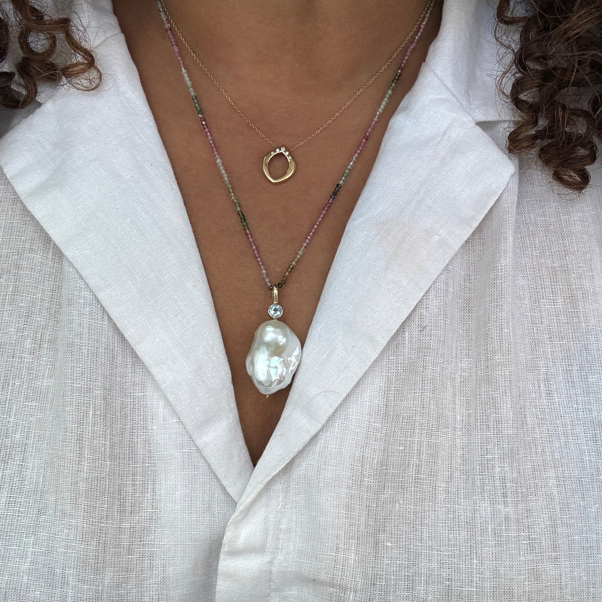 Alnilam Baroque Pendant, Aquamarine Gold