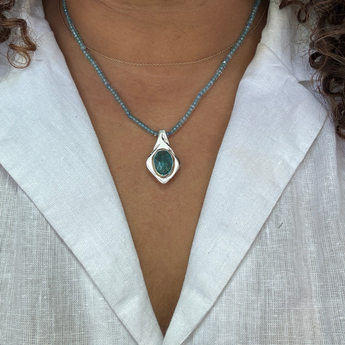 Undercurrent Pendant with Apatite in Sterling Silver and 14K Yellow Gold