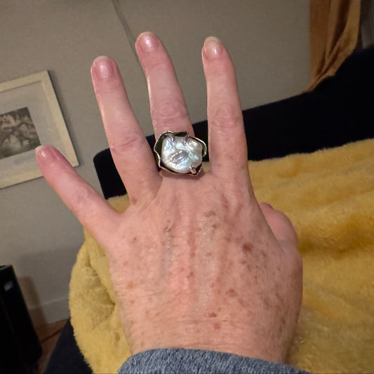 Rebecca's White Cloud Ring with Coin Pearl