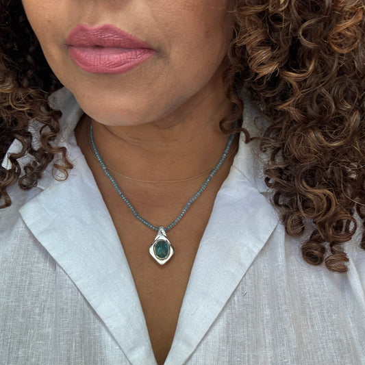 Undercurrent Pendant with Apatite in Sterling Silver and 14K Yellow Gold