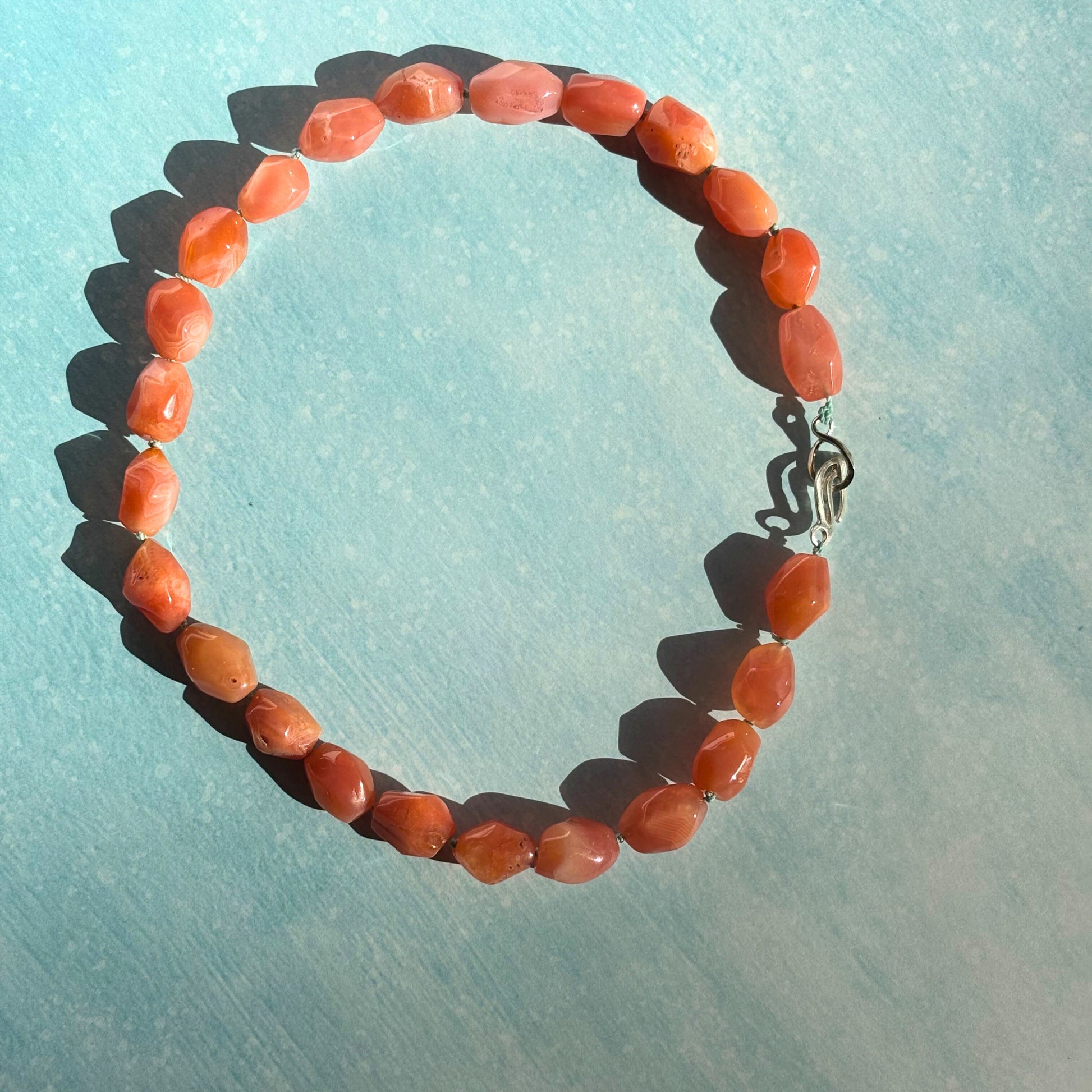 Apricot Agate Bead Necklace with Drift Clasp in Sterling Silver from www.Anavirstudio.com