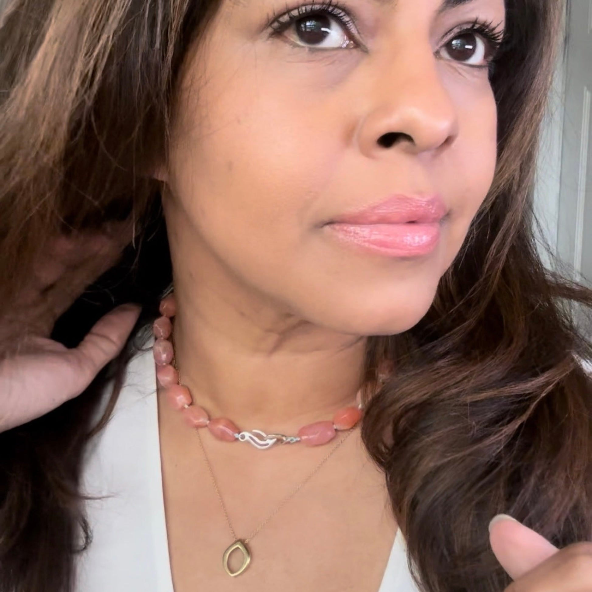 Apricot Agate Bead Necklace with Drift Clasp in Sterling Silver from www.anavirstudio.com
