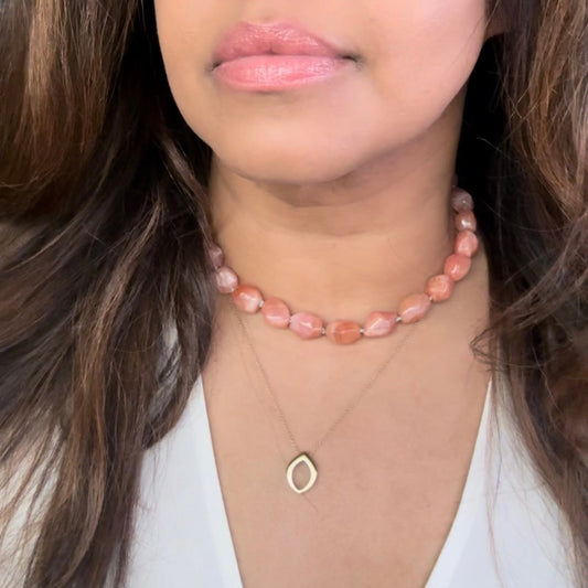 Apricot Agate Bead Necklace with Drift Clasp in Sterling Silver from www.Anavirstudio.com