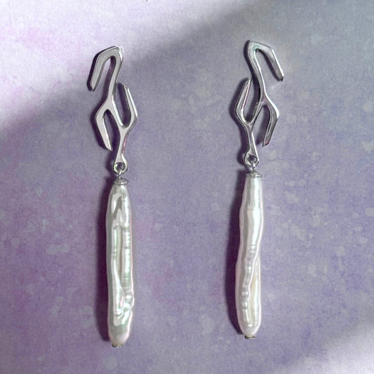 Branch Pearl Drop Earrings in Sterling Silver