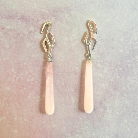 Branch Rose Quartz Drop Earrings in Sterling Silver