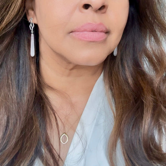 Branch Rose Quartz Drop Earrings in Sterling Silver on model