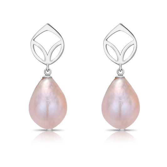 Frame Pearl Drop Earrings in Sterling Silver