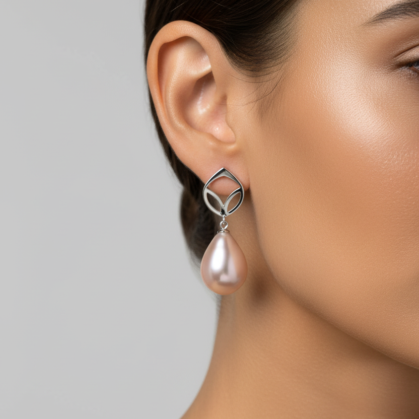 Frame Pearl Drop Earrings in Sterling Silver