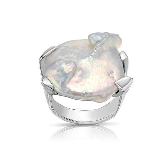 Sway Ring with Baroque Coin Pearl in Sterling Silver