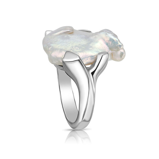 Sway Ring with Baroque Coin Pearl in Sterling Silver