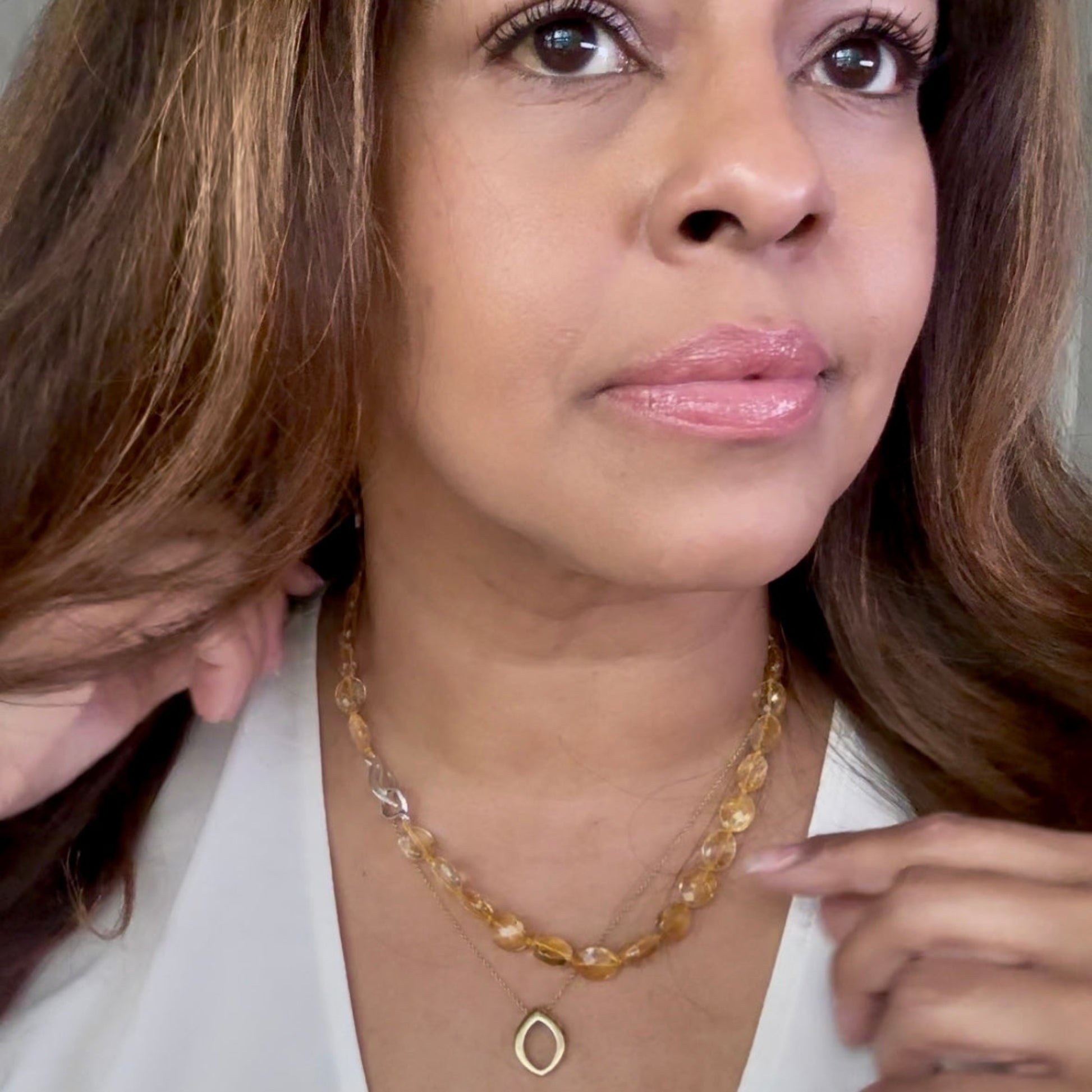 Golden_Glow_Citrine_Necklace_with_Drift_Clasp_in_Sterling_Silver_on_model_1