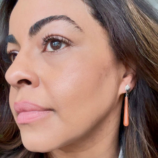 Intus Flame Aventurine Dangles in Sterling Silver on model