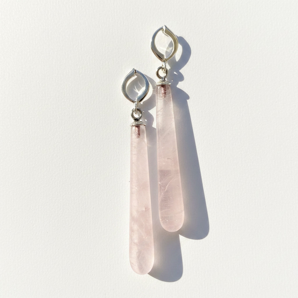 Midi Aksi Rose Quartz Drop Earrings in Sterling Silver