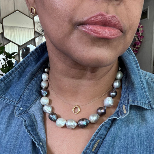 Moonlit Baroque Pearl Necklace with Flow clasp in Sterling Silver