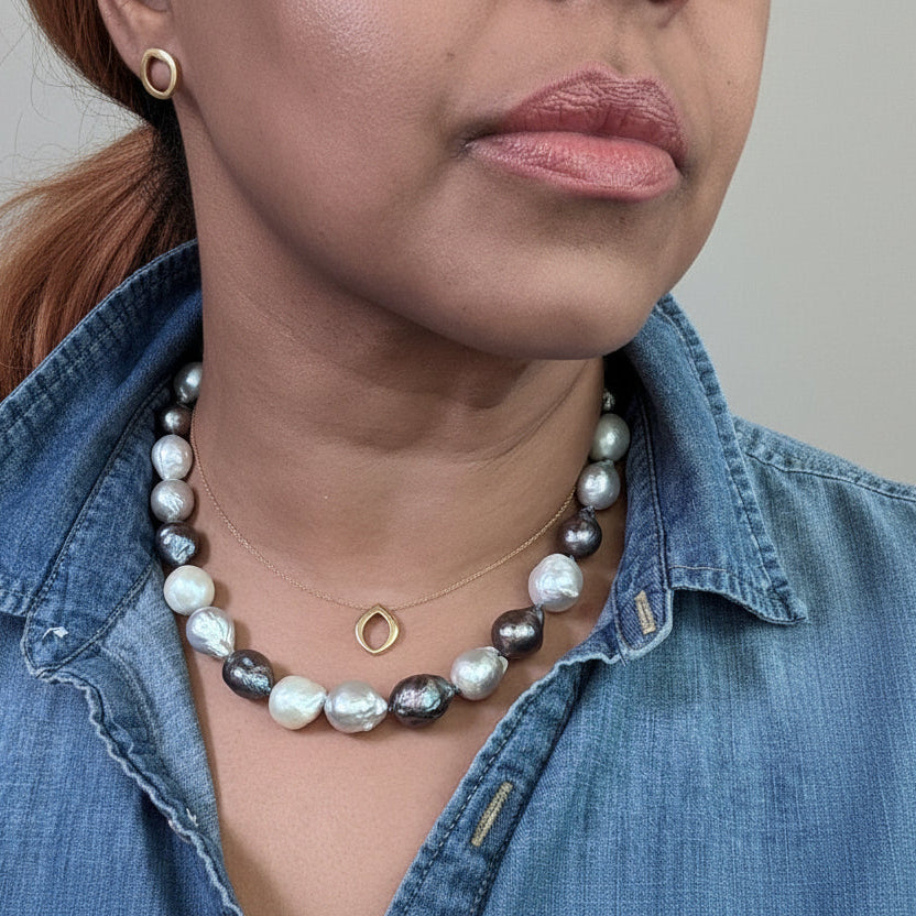 Moonlit Baroque Pearl Necklace with Flow clasp in Sterling Silver