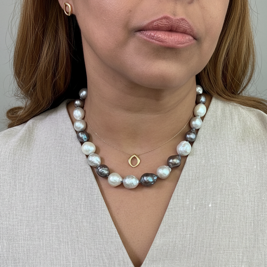 Moonlit Baroque Pearl Necklace with Flow clasp in Sterling Silver