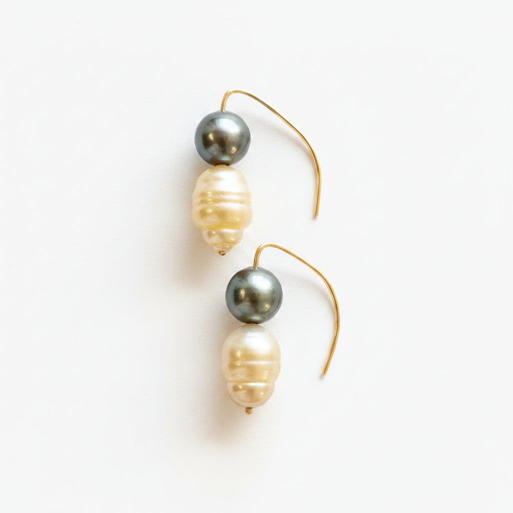 Baroque Golden South Sea & Tahitian Pearls earring hooks in Gold | ANAVIR