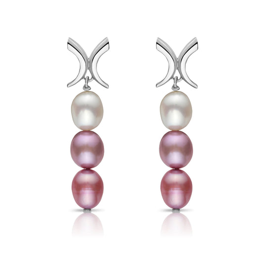 Beso Triple Pearl Drop Earrings in Sterling Silver