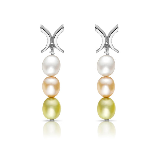 Beso Triple Pearl Drop Earrings in Sterling Silver