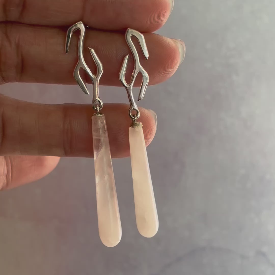 Branch Rose Quartz Drop Earrings in Sterling Silver video