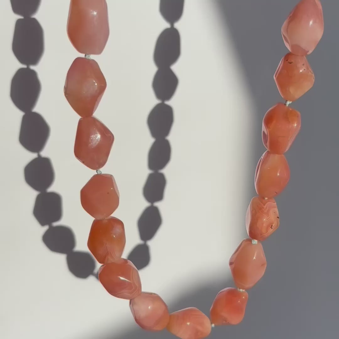 Apricot Agate Bead Necklace with Drift Clasp in Sterling Silver video