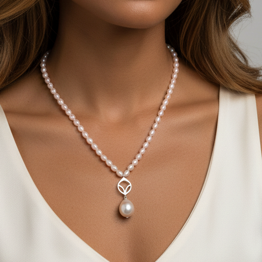Rosa Pearl Frame Necklace in Sterling Silver