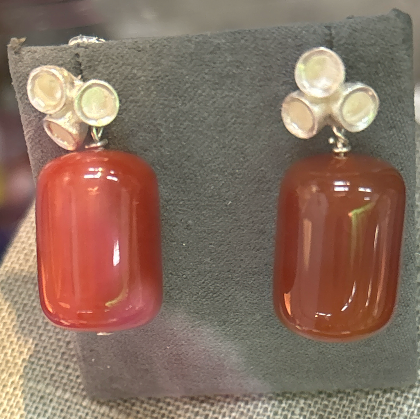 Lyptus Blossom Carnelian Drops in Sterling Silver