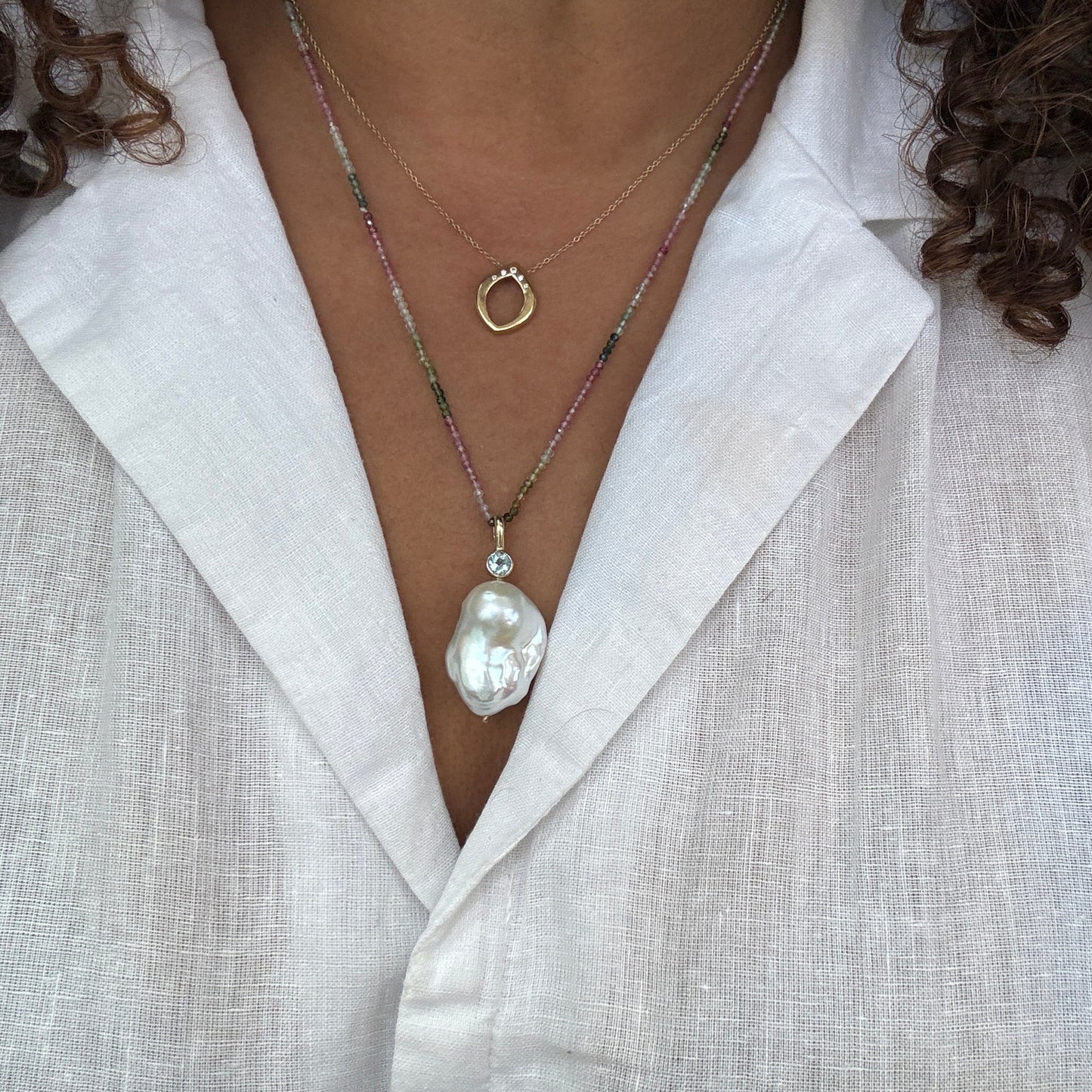 Alnilam Baroque Pendant, Aquamarine Gold