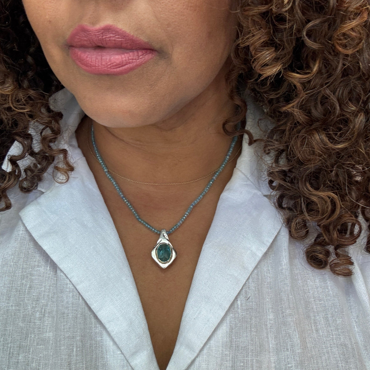 Undercurrent Pendant with Apatite in Sterling Silver and 14K Yellow Gold