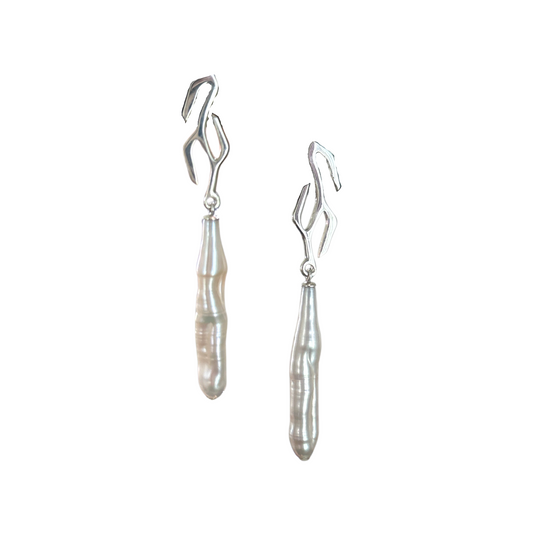 Branch Pearl Drop Earrings in Sterling Silver