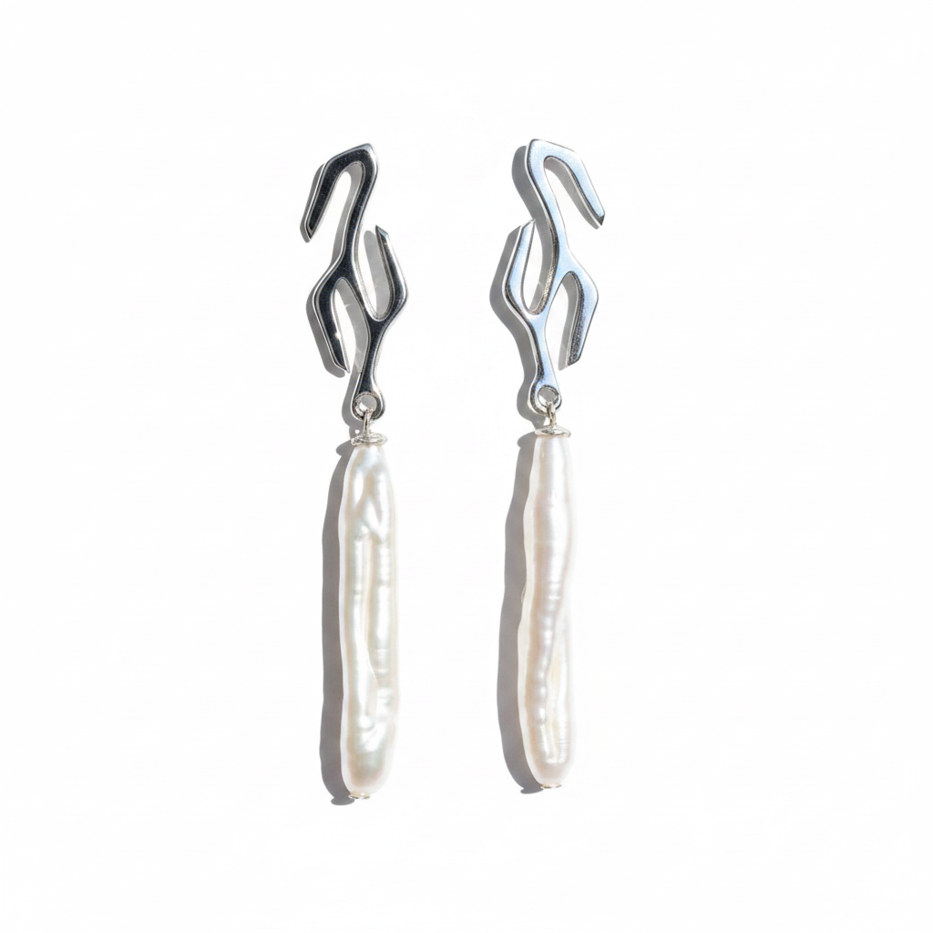 Branch Pearl Drop Earrings in Sterling Silver