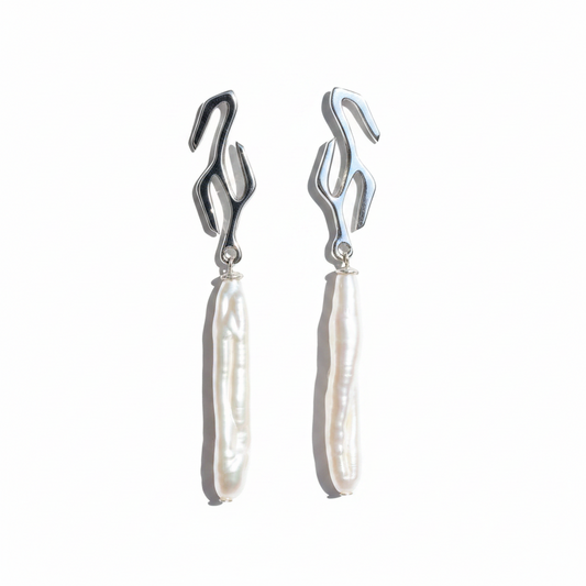 Branch Pearl Drop Earrings in Sterling Silver