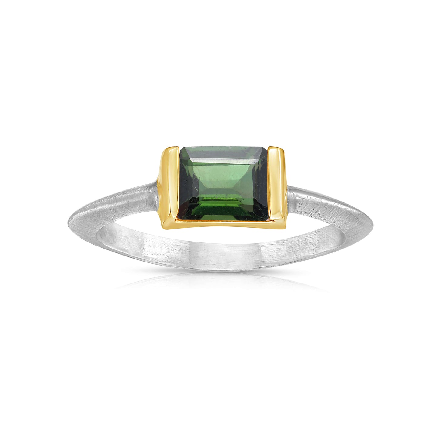 Convexo Linear Green Tourmaline Ring in Gold and Silver