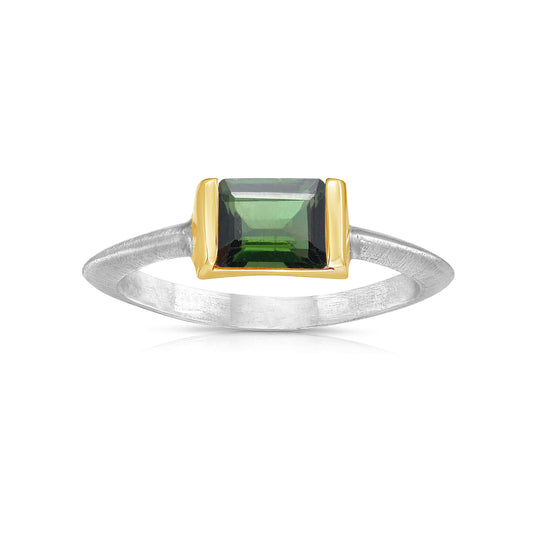 Convexo Linear Green Tourmaline Ring in Gold and Silver