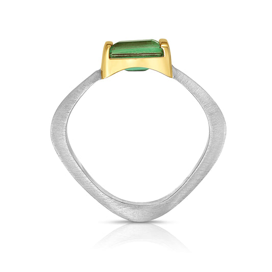 Convexo Linear Green Tourmaline Ring in Gold and Silver