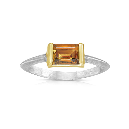 Convexo Linear Orange Tourmaline Ring in Gold and Silver