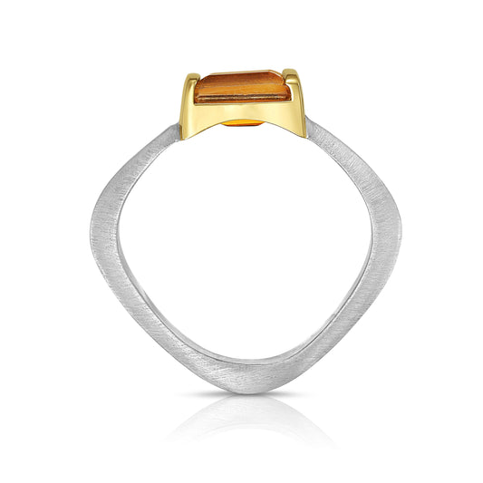 Convexo Linear Orange Tourmaline Ring in Gold and Silver