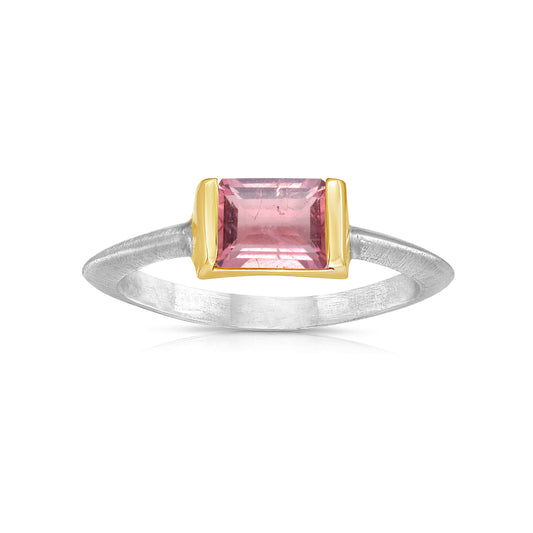 Convexo Linear Pink Tourmaline Ring in Gold and Silver