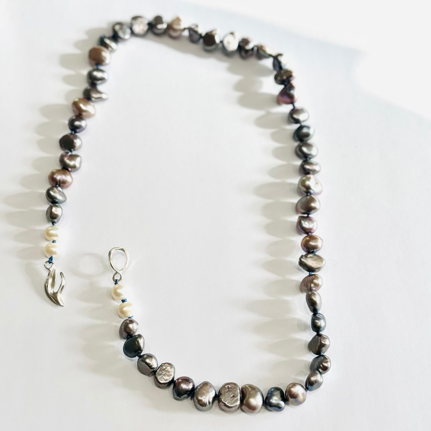 Grey Fresh Water Pearl Necklace with Flow clasp in Sterling Silver