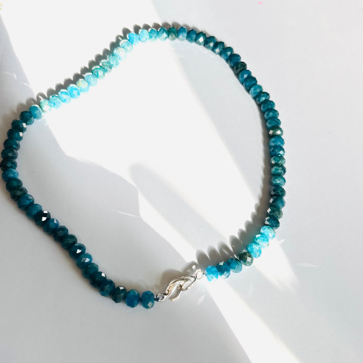 Apatite Faceted Rondelle Bead necklace with Flow clasp in Sterling Silver