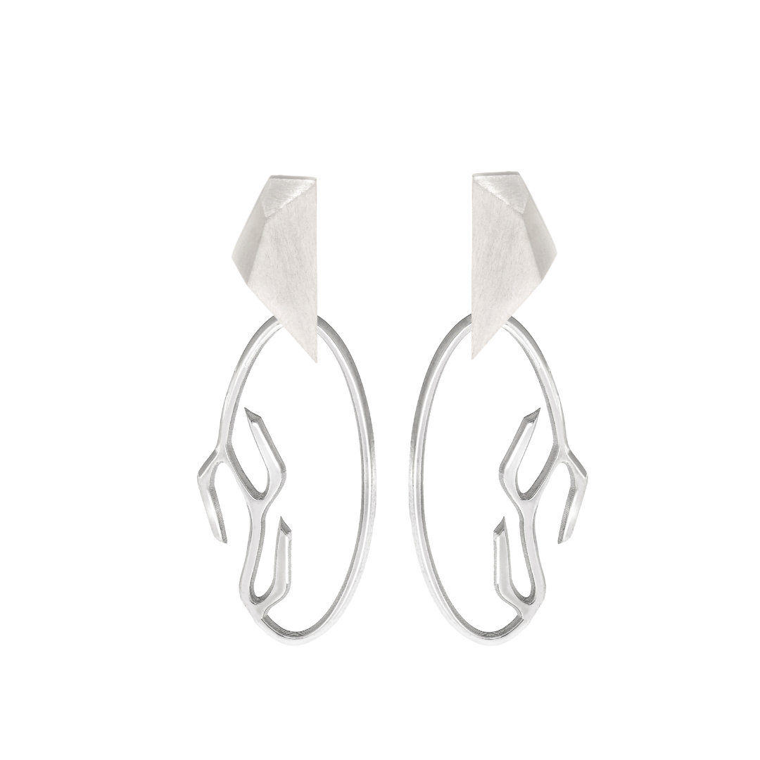 Fyllo Stud Earrings with Oval Branch Drops in Sterling Silver