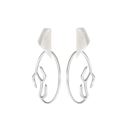 Fyllo Stud Earrings with Oval Branch Drops in Sterling Silver