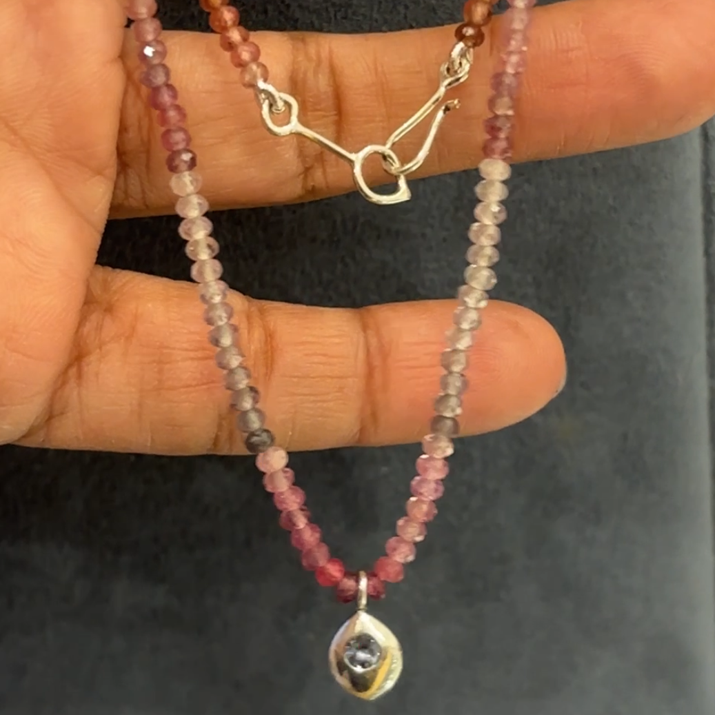 Illuminated Visionary Chocker, Blue Spinel pendant multi color spinel strand