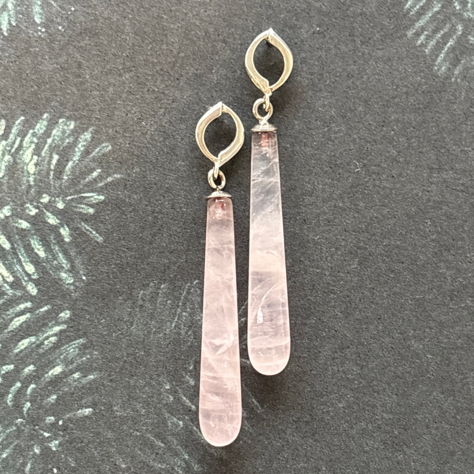 Midi Aksi Rose Quartz Drop Earrings in Sterling Silver