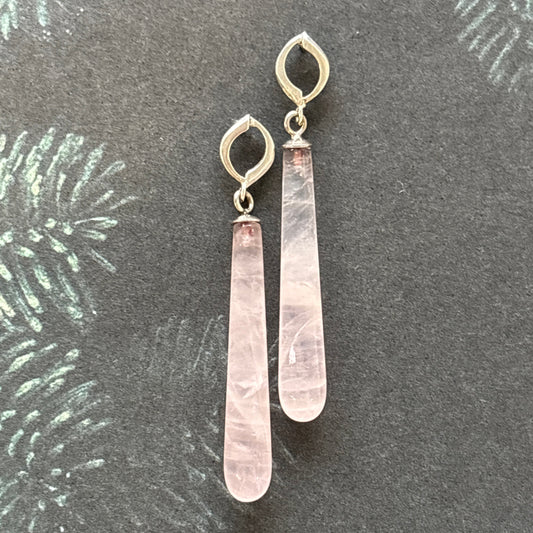 Midi Aksi Rose Quartz Drop Earrings in Sterling Silver