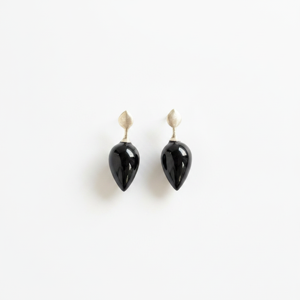 Anchored Crown Earrings, Black Onyx