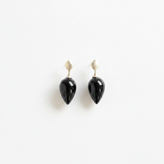 Anchored Crown Earrings, Black Onyx