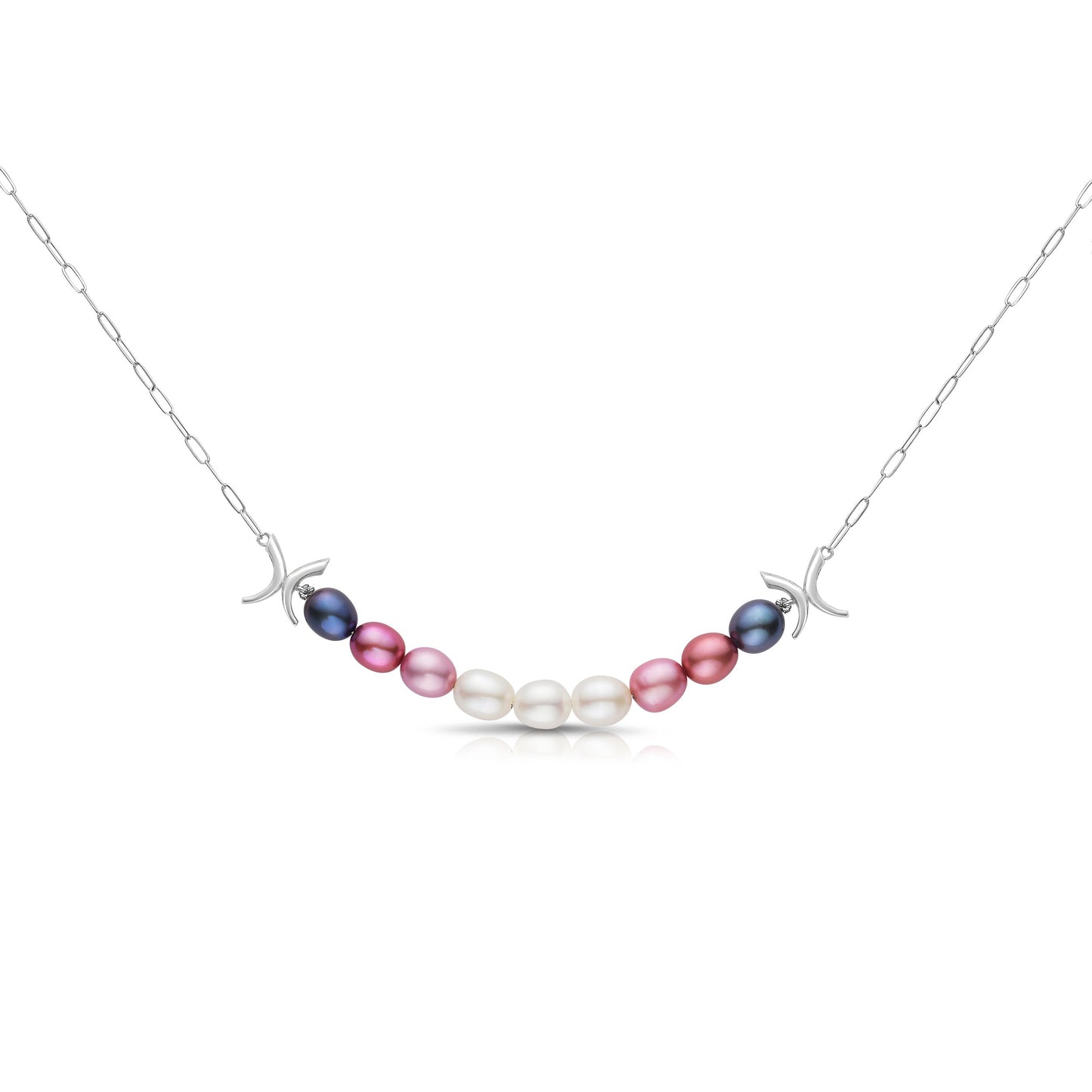 Beso Station Pearl Necklace in Sterling Silver